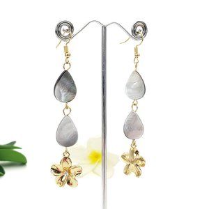 Abalone teardrop plumeria earrings